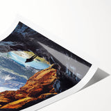 Stunning rolled landscape print showcasing a serene cave scene, featuring rich earth tones and intricate details. Perfect for home decor, presented in durable packaging.
