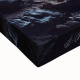 Close-up view of a vibrant stretched canvas depicting intricate cave landscapes, showcasing rich earthy tones and detailed textures, ideal for home decor.