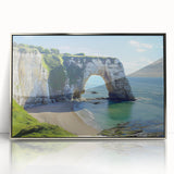 Framed acrylic artwork showcasing a dramatic landscape of cliffs in vibrant colors, elegantly presented with a sleek silver frame, perfect for modern home decor.