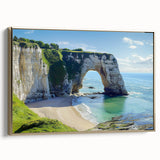 Framed canvas artwork depicting a dramatic cliff landscape with golden accents, showcasing vibrant colors and intricate details, ideal for modern home decor.