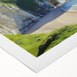 Vibrant rolled canvas depicting dramatic cliffs and a vivid landscape scene, showcasing rich colors and textures, ideal for home decor or art enthusiasts.