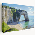 Stretched canvas artwork showcasing a dramatic side view of cliffs against a vibrant sunset, capturing nature's beauty and ideal for home decor.