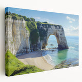 Stretched canvas artwork showcasing a dramatic side view of cliffs against a vibrant sunset, capturing nature's beauty and ideal for home decor.