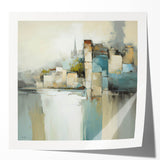 Abstract architecture wall art print showcasing intricate geometric patterns in vibrant colors, designed for modern home decor. The glossy finish enhances the visual appeal, making it a striking focal point for any interior space.