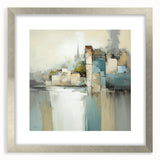 Abstract architectural wall art framed with a silver mat, showcasing geometric shapes and lines, ideal for modern interior decor, enhancing contemporary spaces.