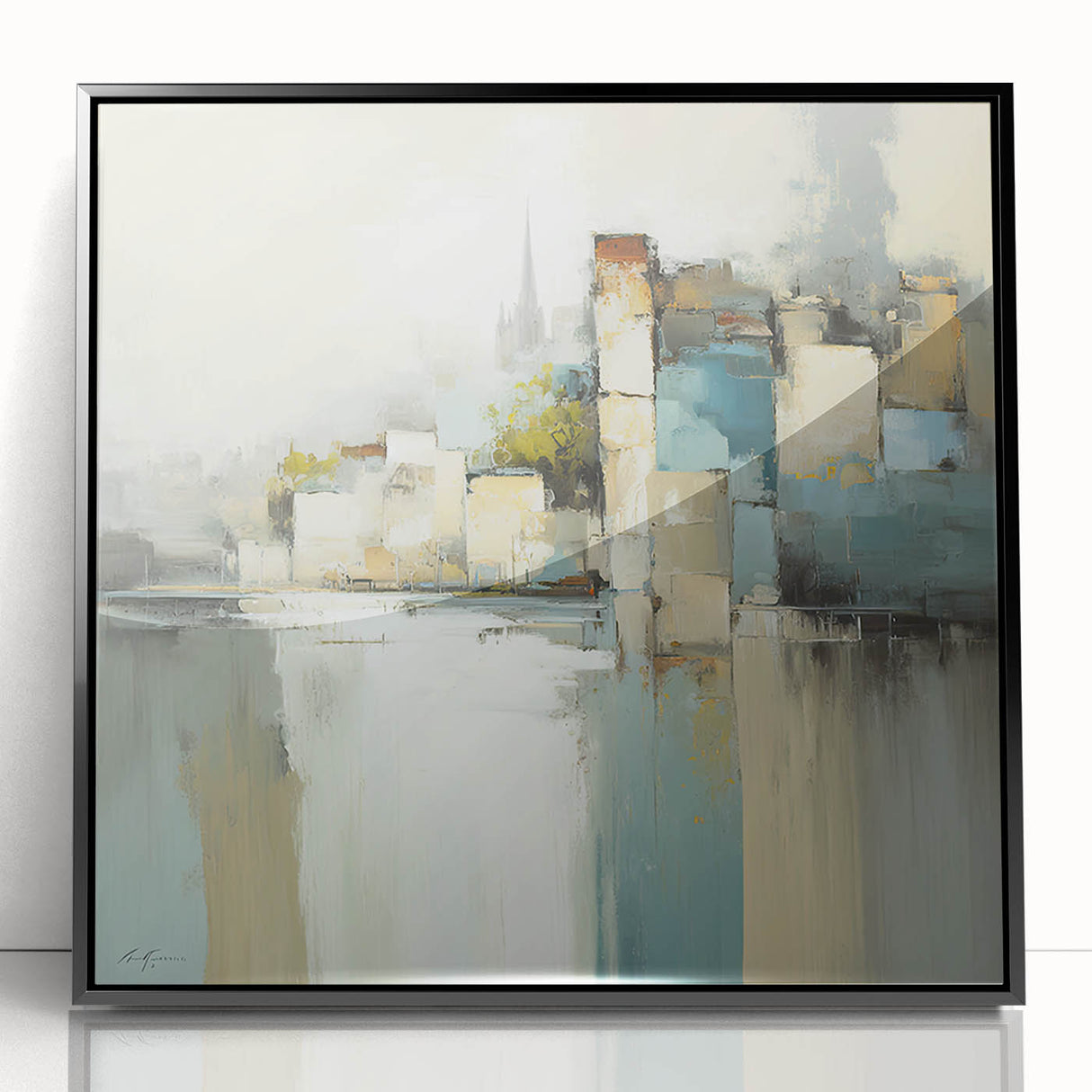 Framed abstract architecture wall art in black acrylic, showcasing geometric patterns and modern design elements, perfect for contemporary home decor.