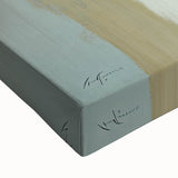 Close-up of a vibrant abstract architecture wall art piece on stretched canvas, showcasing intricate geometric patterns and bold colors, ideal for modern decor.