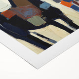 Abstract figurative wall art on rolled canvas, showcasing vibrant colors and dynamic shapes, ideal for modern decor. Packaged securely in a sturdy tube for safe delivery.