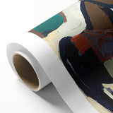 Abstract figurative wall art on rolled canvas showcasing vibrant colors and dynamic shapes, ideal for modern decor, packaged securely in a cardboard tube.