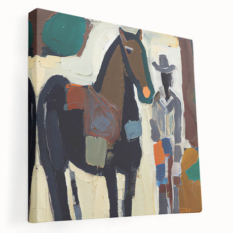 Abstract figurative wall art on stretched canvas showcasing vibrant colors and dynamic shapes, ideal for modern home decor and artistic expression.