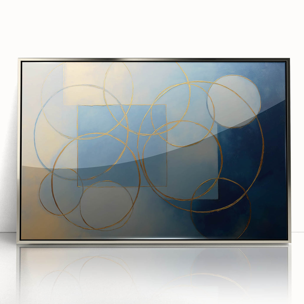 Framed abstract geometric artwork in silver tones, showcasing sharp angles and modern design elements, ideal for contemporary home decor.