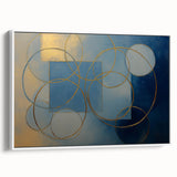 Abstract geometric framed canvas artwork showcasing a modern design with bold white and gray shapes. Perfect for contemporary home decor, adding a stylish touch to any room.