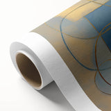 Abstract geometric design on rolled canvas showcasing vibrant colors and bold shapes, perfect for modern home decor. Packaged for safe shipping in a sturdy cardboard tube.