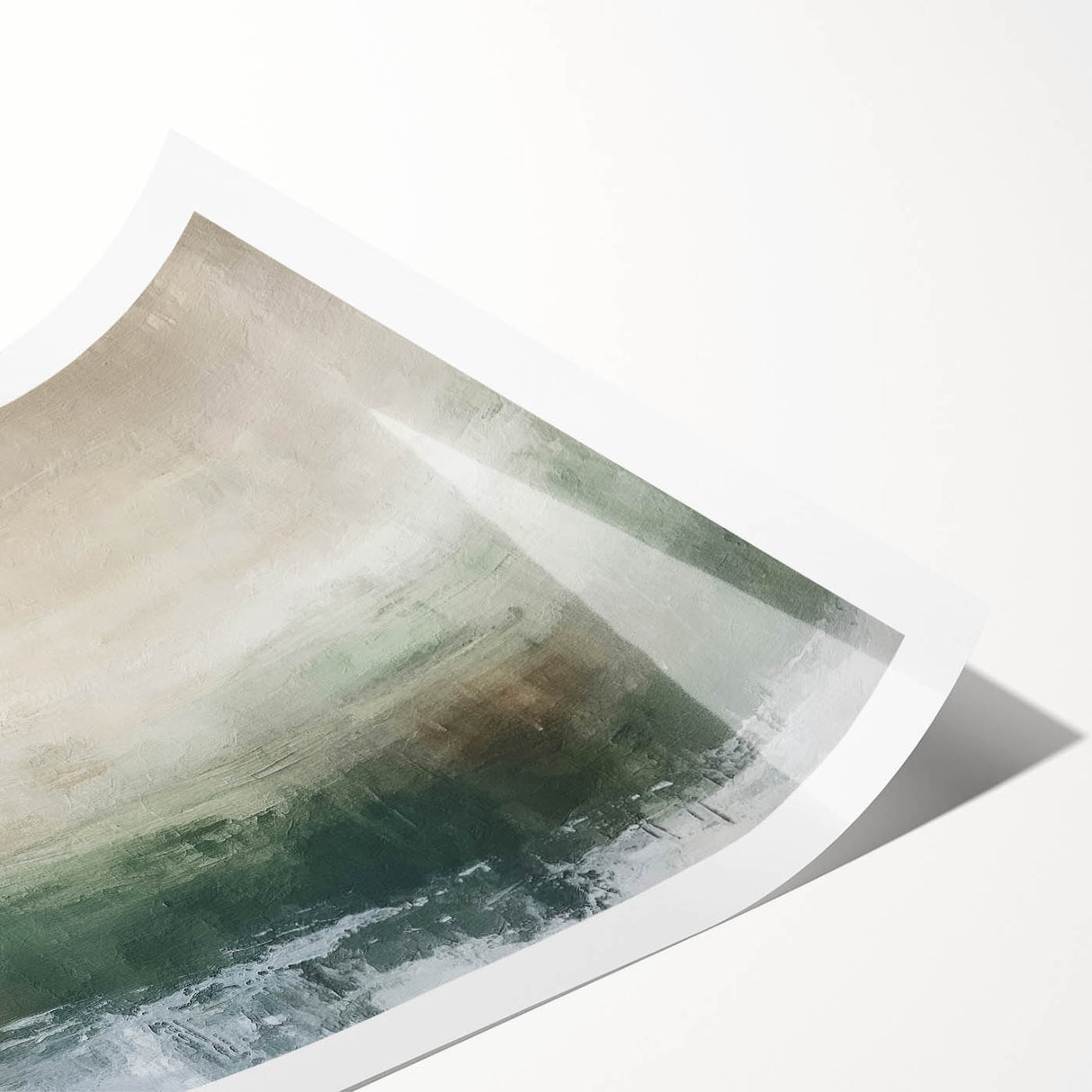 Abstract landscape wall art print showcasing vibrant hues of orange, blue, and green, rolled for easy shipping, perfect for modern home décor.