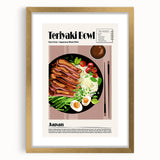 Extra large abstract art print featuring textured food dishes in muted earth tones, framed in gold.