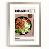 Textured abstract art print of assorted dishes in muted earth tones, framed with a silver mat.