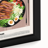 Close-up of black wall art featuring colorful, textured food dishes on a framed canvas, ideal for large living room decor.