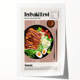 Rolled print of various food dishes in muted earth tones, suitable for art wall dining room or classy bathroom decor.