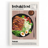 Black and white stretched canvas featuring various stylized food dishes, ideal for kitchen art.