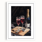 Abstract art print featuring vibrant, swirling colors of orange and blue on a white framed canvas.