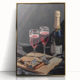 Mid-century modernist art of a cocktail, in gold and black tones on acrylic, ideal for modern art wall decor.