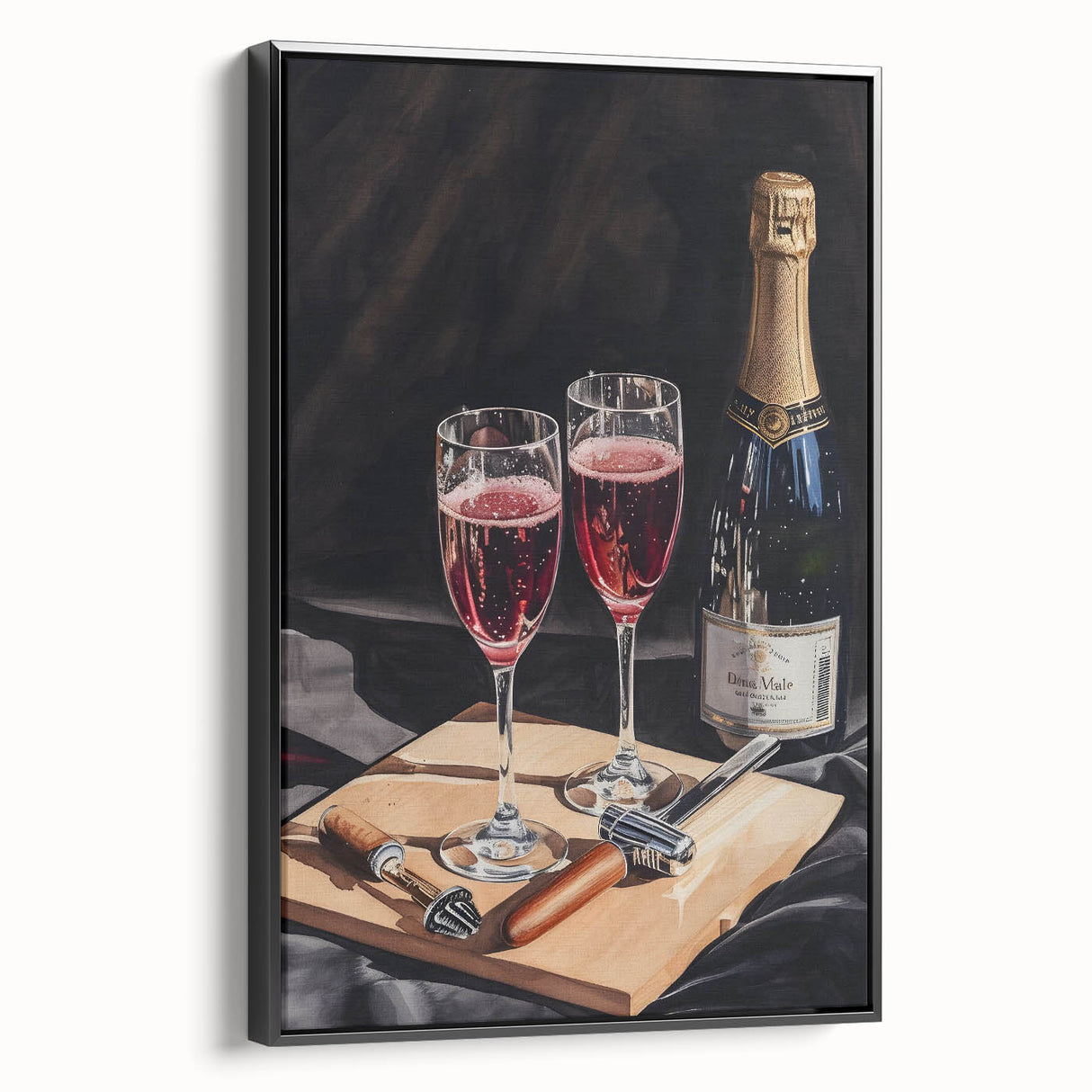 Black and white vintage poster art featuring a landscape painting on a framed canvas, ideal for bedroom decor.