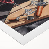 Art deco poster featuring a stylized cocktail glass in bold black and gold tones on a rolled canvas.