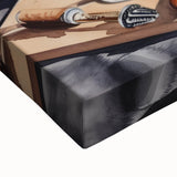 Large black and white landscape art painting on stretched canvas, featuring a serene lake scene.