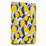 Acrylic glass print of assorted fruits in vibrant colors, ideal for dining room decor.