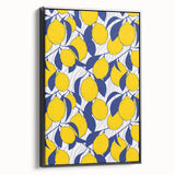 Black and white framed canvas of vintage fruit illustrations, suitable for bedroom wall decor.