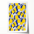 Rolled print of assorted fruits in vibrant colors on a white background, suitable for dining room decor.