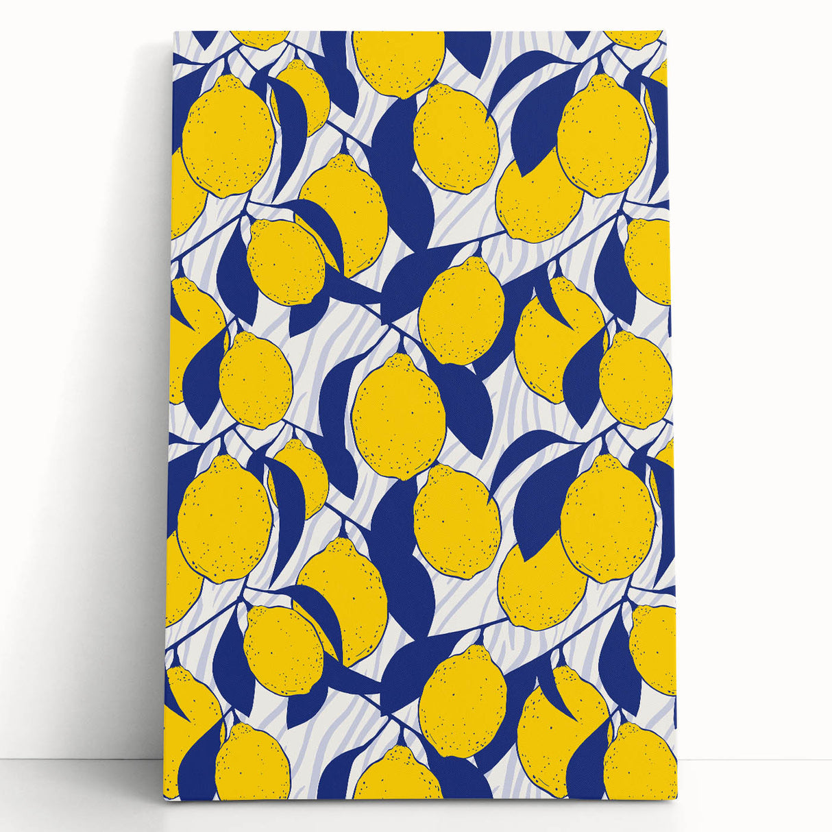 Black and white stretched canvas featuring an assortment of fruits, ideal for kitchen wall art.