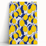 Black and white stretched canvas featuring an assortment of fruits, ideal for kitchen wall art.