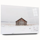 Side view of a landscape barn acrylic glass art piece showcasing vibrant colors and intricate details, ideal for rustic home decor. Perfect for enhancing any living space.