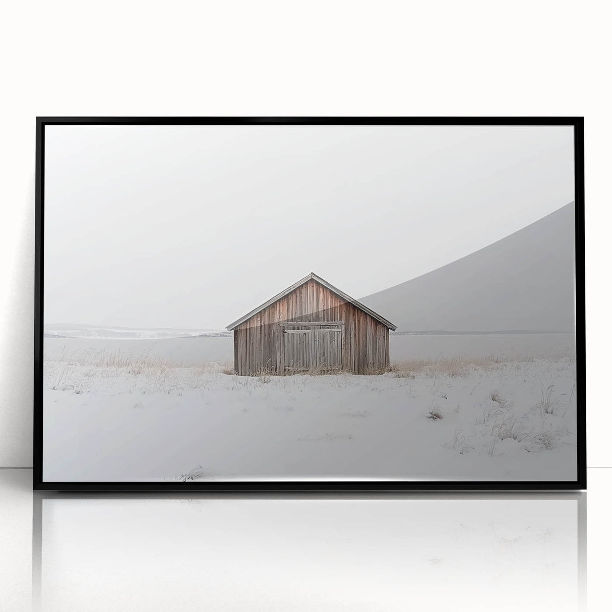 Framed acrylic artwork of a rustic barn landscape, showcasing detailed textures and warm earth tones, ideal for home decor or farmhouse styling.