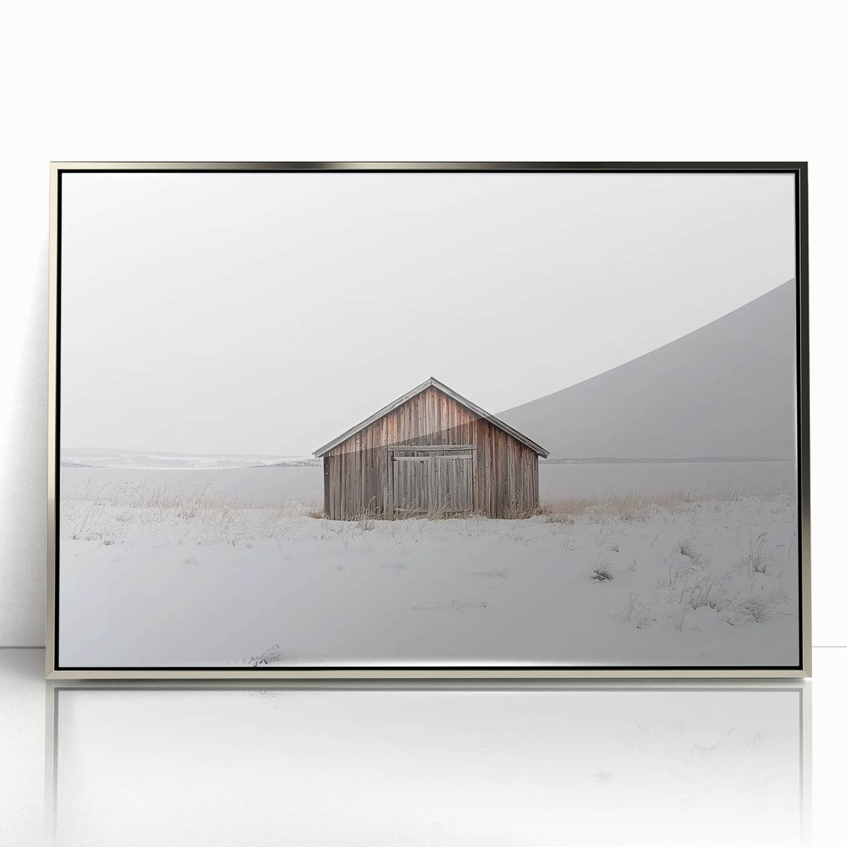 Framed acrylic artwork showcasing a serene landscape with a barn, featuring rich colors and fine details, ideal for home decor or office settings.