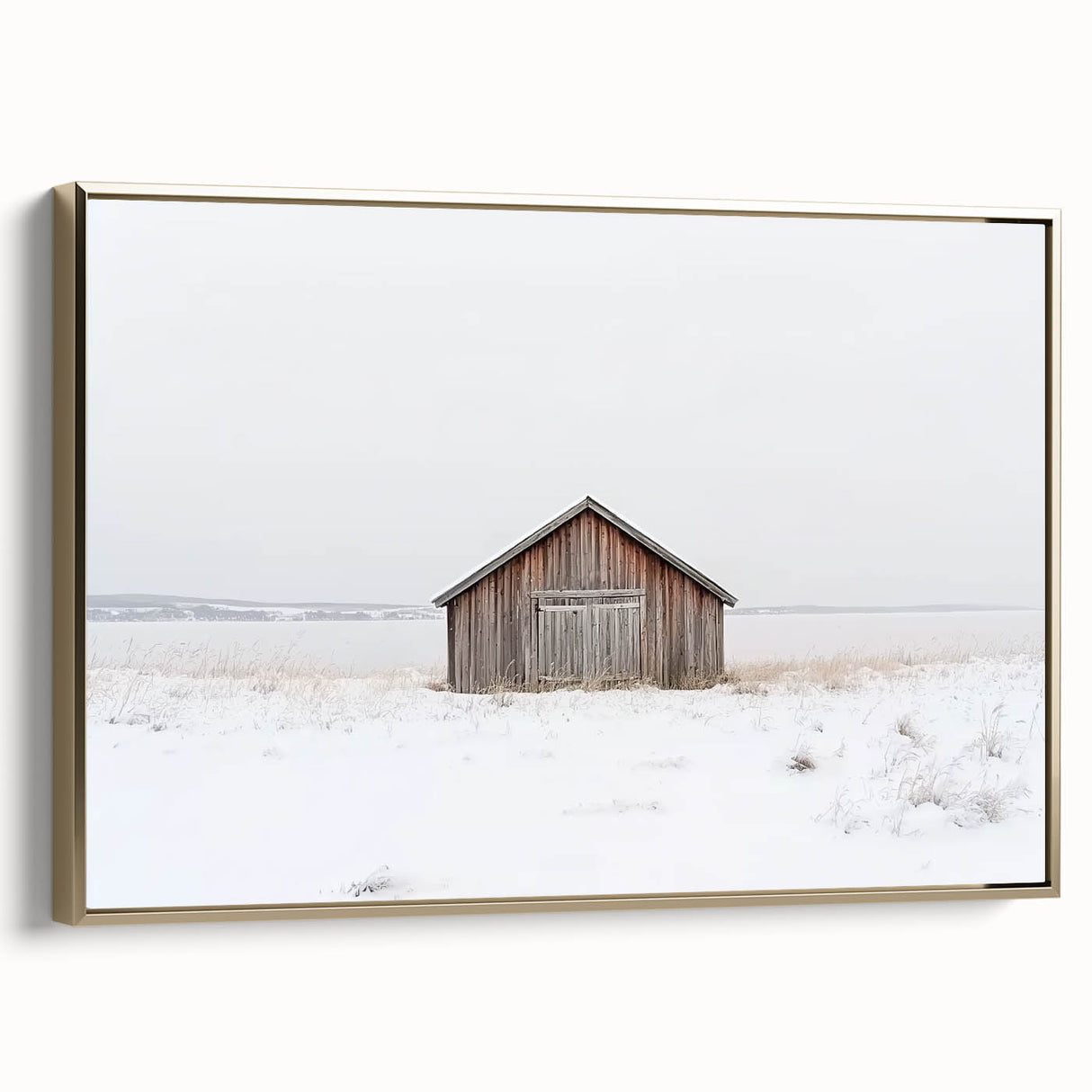 Elegant landscape barn-themed canvas art in a gold frame, showcasing vibrant colors and intricate details, ideal for rustic home decor and artistic displays.