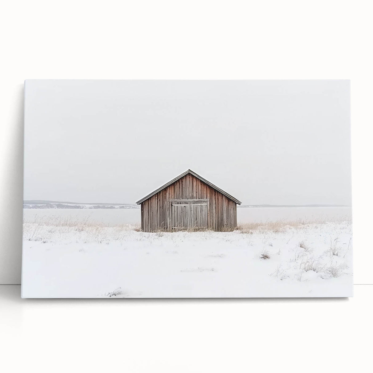 Rustic landscape barn scene on a stretched canvas, showcasing vibrant colors and detailed textures, perfect for farmhouse decor or art collectors.