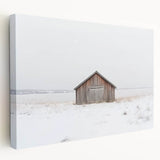 Stretched canvas artwork depicting a rustic barn landscape in vibrant colors, showcasing detailed brush strokes and textures, ideal for home decor enthusiasts.