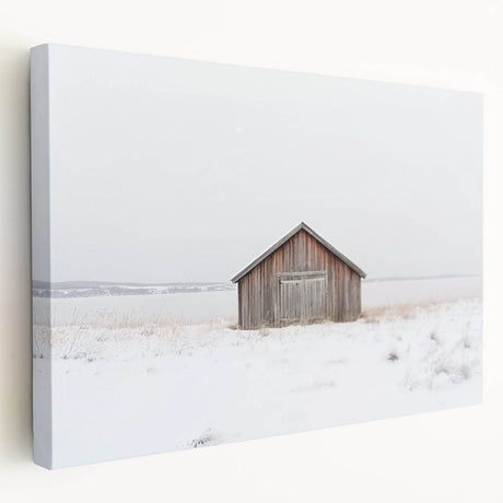 Stretched canvas artwork depicting a rustic barn landscape in vibrant colors, showcasing detailed brush strokes and textures, ideal for home decor enthusiasts.