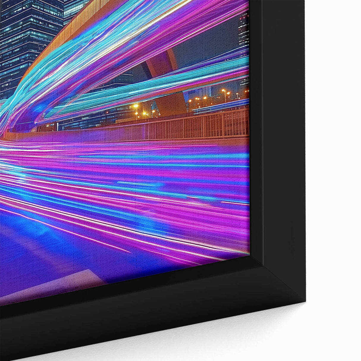Close-up of a framed canvas showcasing a serene landscape bridge scene, featuring lush greenery and a tranquil river, ideal for enhancing home decor with natural beauty.
