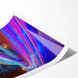 Rolled art print showcasing a serene landscape bridge scene, featuring vibrant greens and blues, presented in a protective cardboard tube for easy transport.