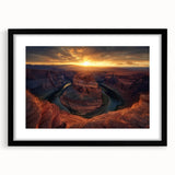 Black-framed landscape print showcasing vibrant canyons, featuring a white mat for an elegant finish, perfect for home decor and nature enthusiasts.