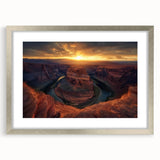 Silver-framed landscape print showcasing vibrant canyons in rich colors, elegantly matted for a polished look, perfect for enhancing modern decor.