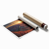 Landscape print showcasing vibrant canyons with rich earth tones, rolled and packaged in a protective cardboard tube, ideal for home decor enthusiasts.