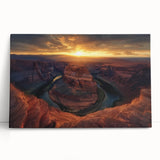 Stretched canvas artwork depicting a vibrant landscape of canyons, showcasing rich earthy tones and dramatic rock formations, perfect for enhancing modern home decor.