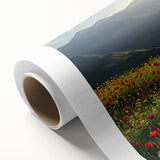 Serene countryside landscape rolled canvas artwork showcasing lush green fields, rolling hills, and a clear blue sky, perfect for home decor and art enthusiasts.