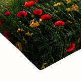 Close-up of a stretched canvas depicting a vibrant countryside landscape with lush green fields and distant mountains, ideal for home decor.