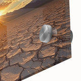 Close-up of a vibrant desert landscape acrylic glass art piece showcasing warm hues of orange and yellow, ideal for modern home decor and art enthusiasts.