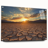 Desert landscape acrylic artwork displayed in a side view, showcasing vibrant colors and intricate details, secured with pins for stability. Perfect for modern decor.